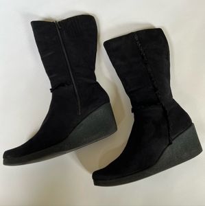 Impo Black Faux Suede Wedge Heel Mid-Calf Boot, Size 10